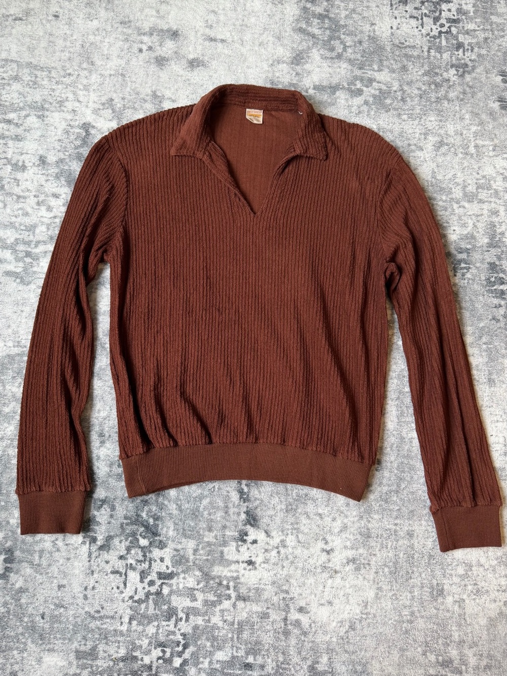 Women's Ribbed Long-Sleeve Brown Polo Neck Blouse